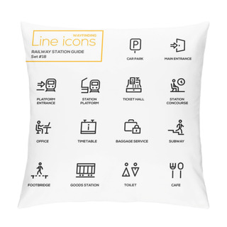 Personality  Railway Station Guide - Modern Vector Single Line Icons Set Pillow Covers