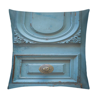 Personality  Brass Door Handle On A Rustic Blue Door Pillow Covers