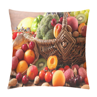 Personality  Assorted Fresh Fruits And Vegetables In Wicker Basket Pillow Covers