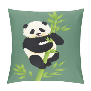 Personality  Happy Smiling Baby Giant Panda Climbing Green Bamboo Tree. Pillow Covers