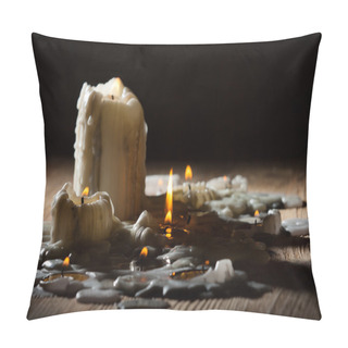 Personality  Melting Candls With Fire On Wooden Shelf Pillow Covers