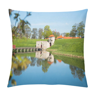 Personality  Gates To Famous Kastellet Or Citadel Reflected In Calm Water, Copenhagen, Denmark Pillow Covers