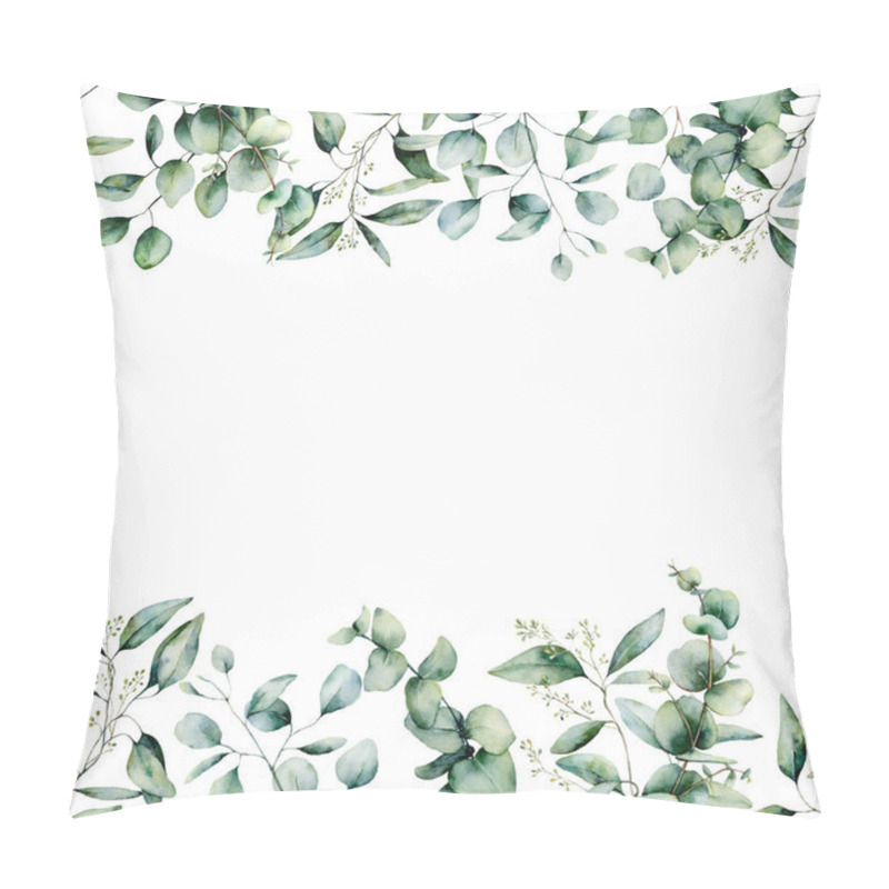 Personality  Watercolor different eucalyptus seamless border. Hand painted eucalyptus branch and leaves isolated on white background. Floral illustration for design, print, fabric or background. pillow covers