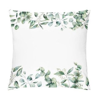 Personality  Watercolor Different Eucalyptus Seamless Border. Hand Painted Eucalyptus Branch And Leaves Isolated On White Background. Floral Illustration For Design, Print, Fabric Or Background. Pillow Covers
