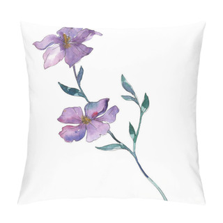 Personality  Blue And Purple Flax Floral Botanical Flower. Wild Spring Leaf Wildflower Isolated. Watercolor Background Illustration Set. Watercolour Drawing Fashion Aquarelle. Isolated Flax Illustration Element. Pillow Covers