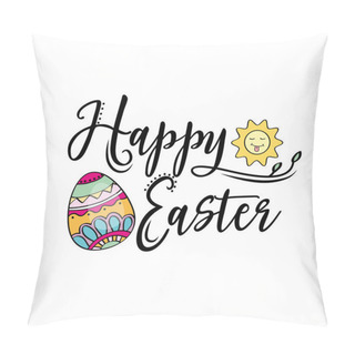 Personality  Happy Easter Greeting Text Decorate With Sun And Easter Egg Pillow Covers