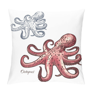 Personality  Octopus Isolated Sketch For Seafood Design Pillow Covers