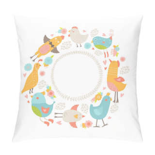 Personality  Vector Frame With Cute Birds Pillow Covers