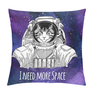 Personality  Animal Astronaut Image Of Domestic Cat Wearing Space Suit Galaxy Space Background With Stars And Nebula Watercolor Galaxy Background Pillow Covers