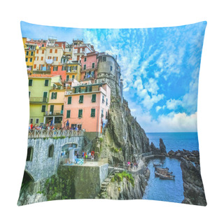 Personality  Colorful Traditional Houses On A Rock Over Mediterranean Sea Pillow Covers