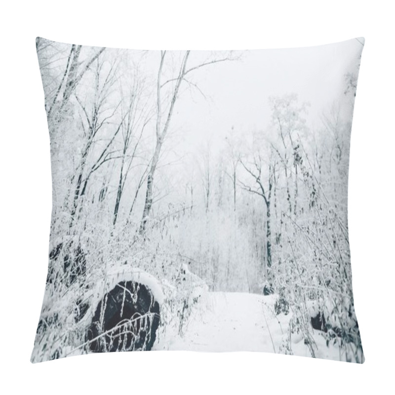 Personality  beautiful winter forest under white cloudy sky pillow covers