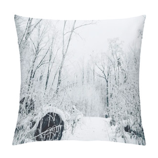 Personality  Beautiful Winter Forest Under White Cloudy Sky Pillow Covers