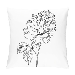 Personality  Vector Roses Floral Botanical Flowers. Black And White Engraved Ink Art. Isolated Rose Illustration Element. Pillow Covers