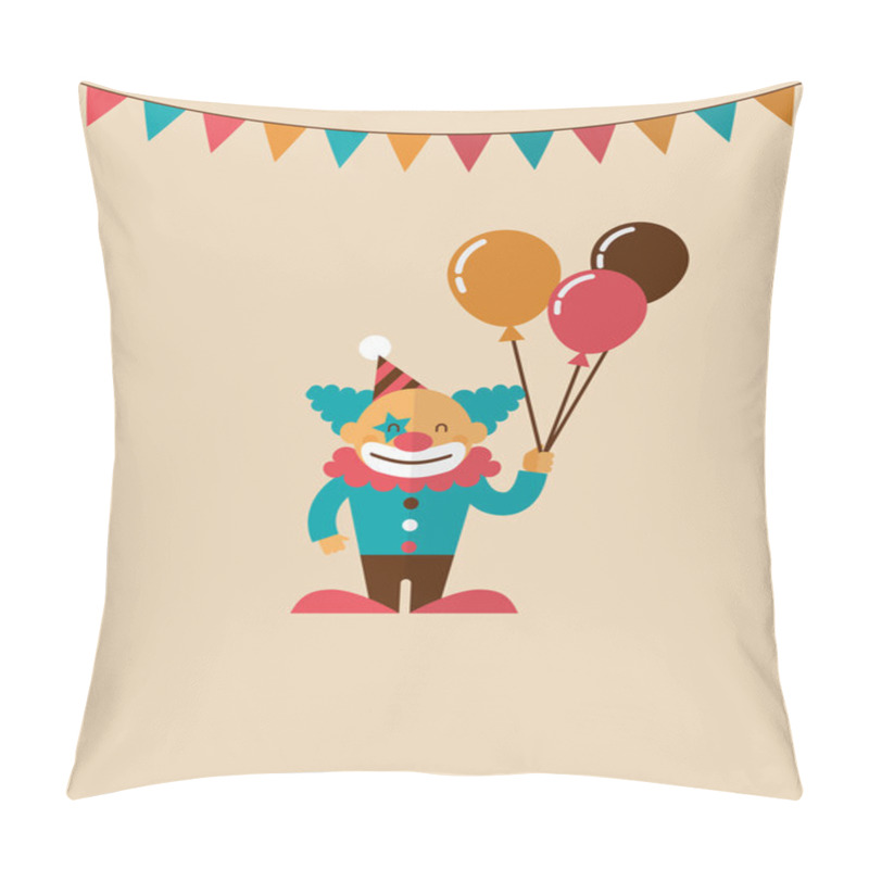 Personality  vintage poster with clown, carnival, fun fair, circus vector background pillow covers