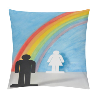 Personality  Man And Women Icons With A Rainbow And Blue Sky Pillow Covers