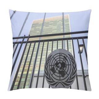 Personality  New York City. The Headquarters Of The United Nations, A Complex Designed By Wallace Harrison Located In The Turtle Bay Neighborhood Of Manhattan Pillow Covers