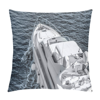 Personality  Aerial View Of White Yacht Sailing On Blue River Pillow Covers