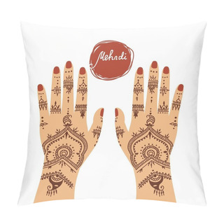 Personality  Element Yoga Mudra Hands With Mehendi Patterns. Vector Illustration For A Yoga Studio, Tattoo, Spas, Postcards, Souvenirs. Indian Traditional Lifestyle. Pillow Covers