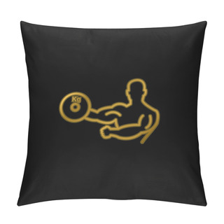 Personality  Bodybuilder Carrying Weight On One Hand Outline Gold Plated Metalic Icon Or Logo Vector Pillow Covers