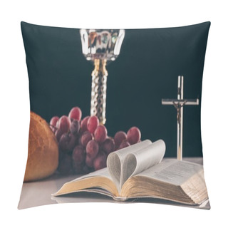 Personality  Open Holy Bible, Christian Cross And Chalice On Table, Holy Communion Pillow Covers