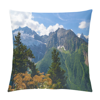 Personality  Mountain Peaks, Glaciers, Waterfall And Flowers Pillow Covers