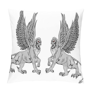 Personality  Two Mythological Griffins.Vector Illustr Pillow Covers
