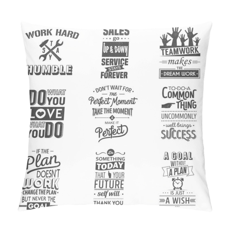 Personality  Set of vintage business motivation typographic quotes. Grunge effect can be edited or removed. pillow covers