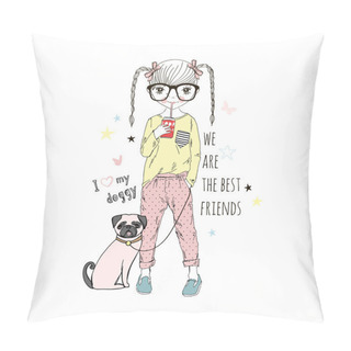 Personality  Cartoon Girl With Dog Pillow Covers