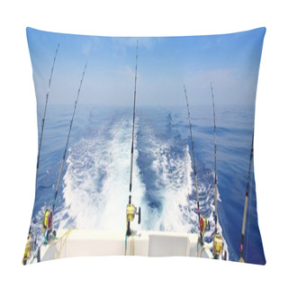 Personality  Boat Fishing Trolling Panoramic Rod And Reels Blue Sea Pillow Covers
