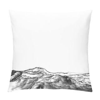 Personality  Abstract Monochrome Engraved Drawing Rough Rocky Sand Ground Vintage Woodcut Style Foreground Landscape Isolated On White Blank Space Background Pillow Covers
