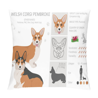 Personality  Welsh Corgi Pembroke Clipart. Different Poses, Coat Colors Set.  Vector Illustration Pillow Covers