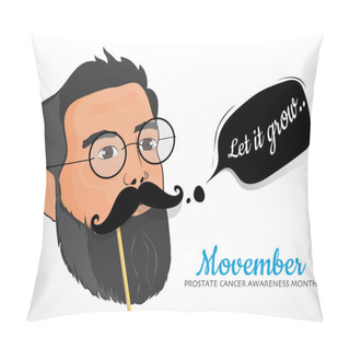 Personality  Illustration Of Man Face Wearing Eyeglasses With Mustache Stick  Pillow Covers