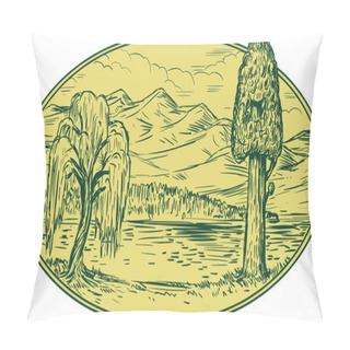 Personality  Willow And Sequoia Tree Lake Mountains Oval Drawing Pillow Covers