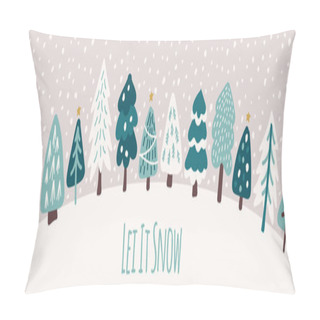 Personality  Cute Scandinavian Christmas Tree Horizontal Background With Hand Drawn Snowy Fir Trees Forest Pillow Covers