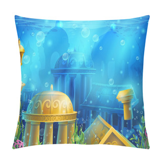 Personality  Atlantis. Seamless Submerged Underwater City, The Gold Ancient Pillow Covers