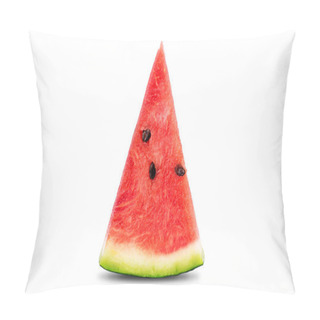 Personality  Triangular Piece Of Ripe Watermelon With Black Seeds On A White Background Close-up Macro Shot Pillow Covers
