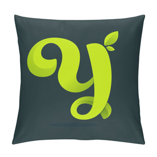 Personality  Y Letter Logo With Green Leaves. Pillow Covers