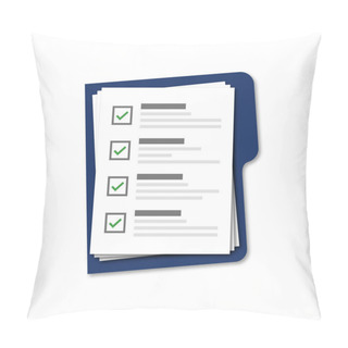 Personality  Blue Folder With Checklist Isolated Vector On White Background. Blue Vector Folder With Document. Vector Assessment Template. Pillow Covers
