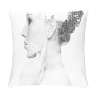 Personality  Beautiful Young Woman Face Over Natural Background Pillow Covers