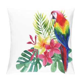 Personality  Watercolor Parrot With Exotic Flowers And Leaves  Pillow Covers