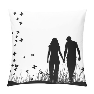 Personality  Couple On Meadow, Black Silhouette Pillow Covers