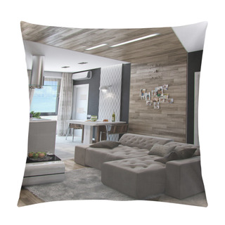 Personality  Open Concept Living Room, 3d Render Pillow Covers
