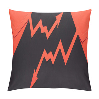 Personality  Panoramic Shot Of Paper Cur Recession And Increase Arrows On Black And Red Background Pillow Covers