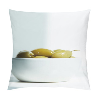 Personality  Bowl With Green Olives On White Table  Pillow Covers