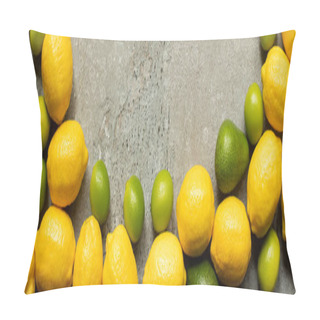Personality  Top View Of Colorful Limes, Avocado And Lemons On Grey Concrete Surface, Panoramic Shot Pillow Covers