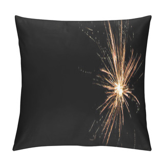 Personality  Panoramic Shot Of Orange Festive Firework On Party, Isolated On Black Pillow Covers