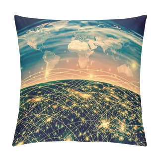 Personality  Best Internet Concept Of Global Business. Globe, Glowing Lines On Technological Background. Wi-Fi, Rays, Symbols Internet, 3D Illustration Pillow Covers