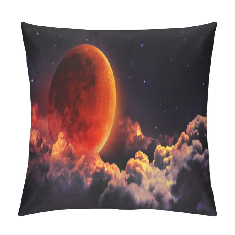 Personality  Moon Eclipse - Planet Red Blood With Clouds Pillow Covers
