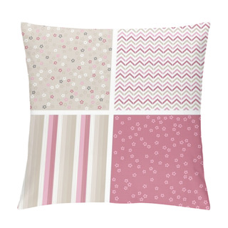 Personality  White Pink Gray Blue Little Dotted Flowers Chevron Stripes On Light Background Romantic Floral Geometric Seamless Pattern Set Pillow Covers