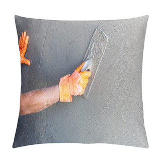 Personality  Plasterer Concrete Worker At Wall Of House Construction Pillow Covers